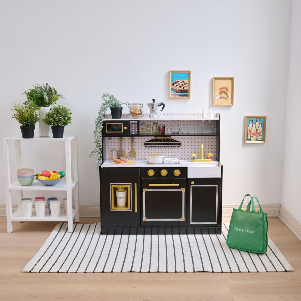 Little Chef St. Louis Wooden Play Kitchen with Sink & Ice Dispenser - Black