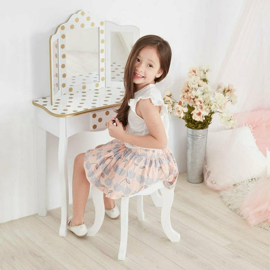 Polka Dot Gisele Play Vanity Set - White/Gold