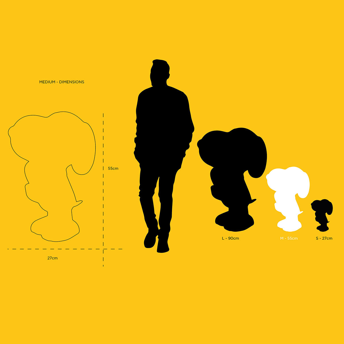 Snoopy Matte Black Figure with Chrome Gold Heart - 21.6"