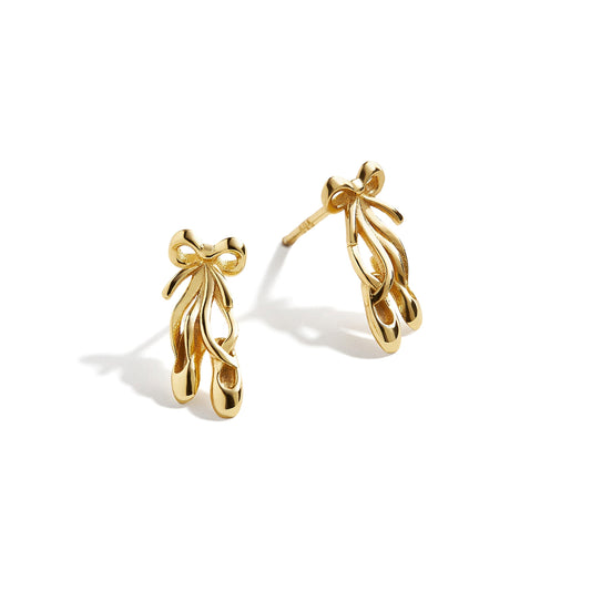 18k Gold Ballet Delicate Stud Earrings