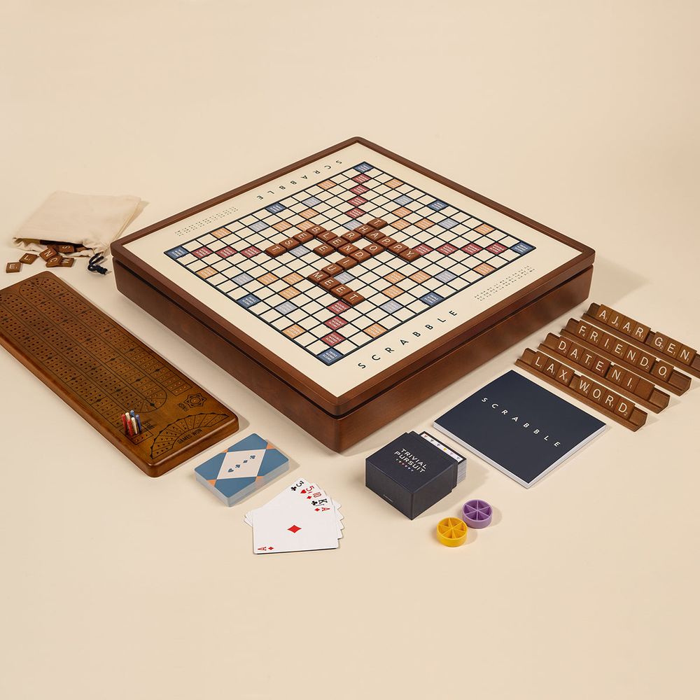 3-in-1 Premium Game Collection Scrabble Trivial Pursuit and Cribbage