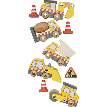 7 Piece Wood Construction Toy Cars, Trucks & Diggers Set
