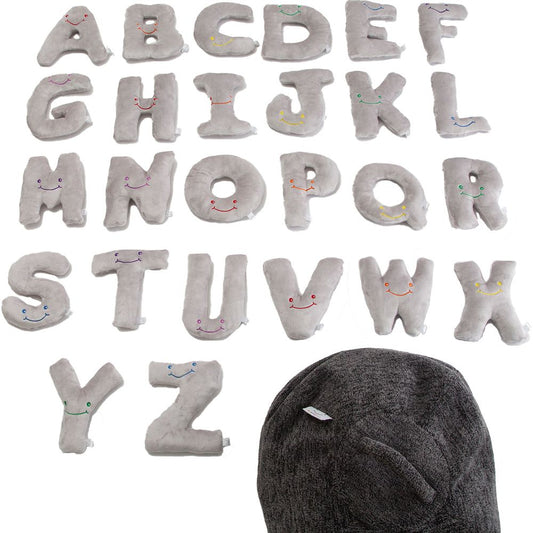 Alphabet Plush Set - Dove Grey Letters with Dark Grey Bag