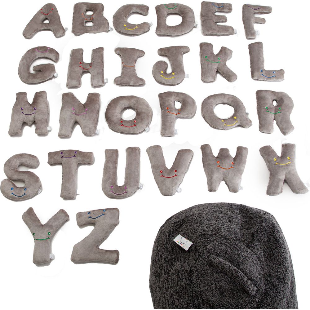 Alphabet Plush Set - Rhino Grey Letters with Dark Grey Bag