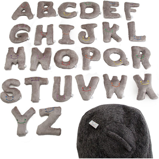 Alphabet Plush Set - Rhino Grey Letters with Dark Grey Bag