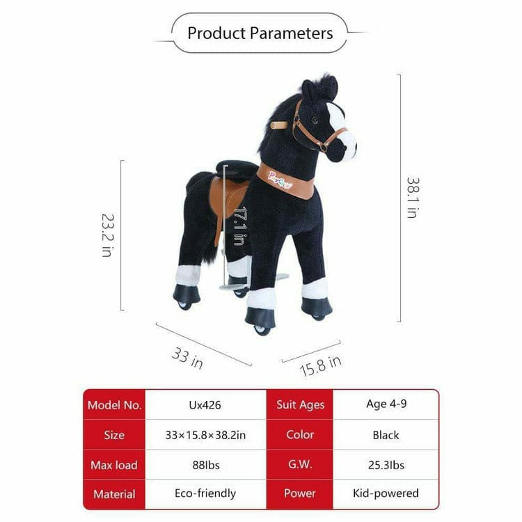 Black Model U Ride-On Horse - 4-7 Years