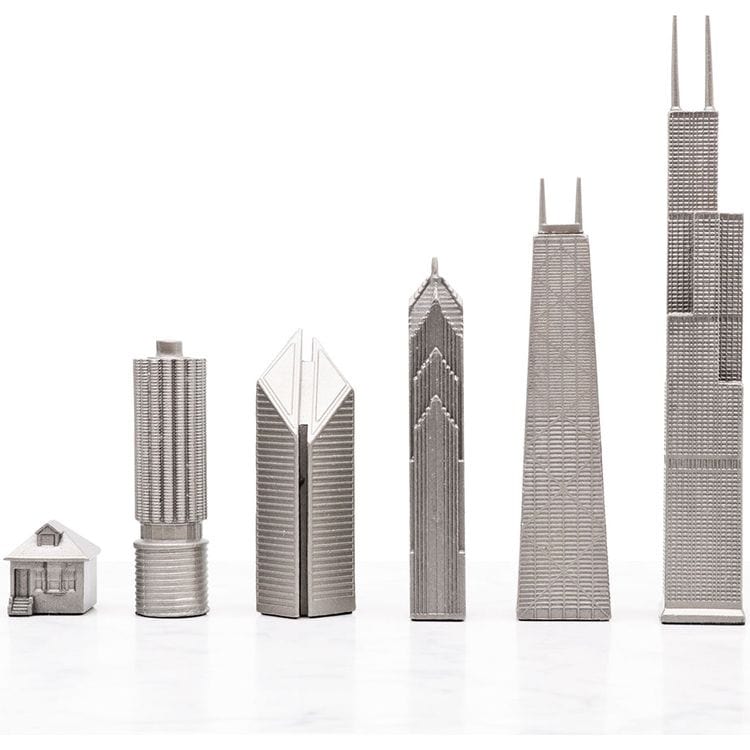 Chicago Edition Stainless Steel Chess Set with Wood Map Board