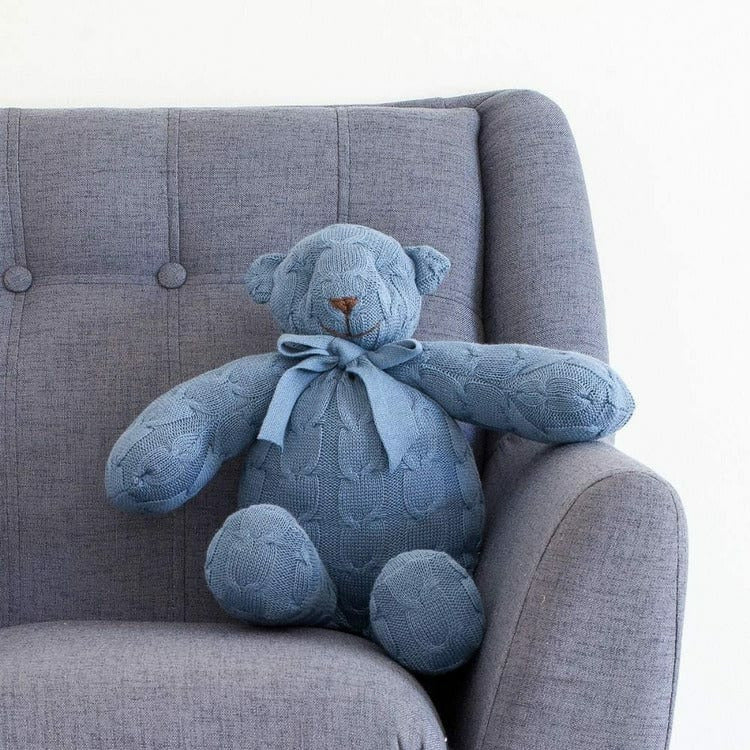 Dark Blue Cable Knit Plush Teddy Bear