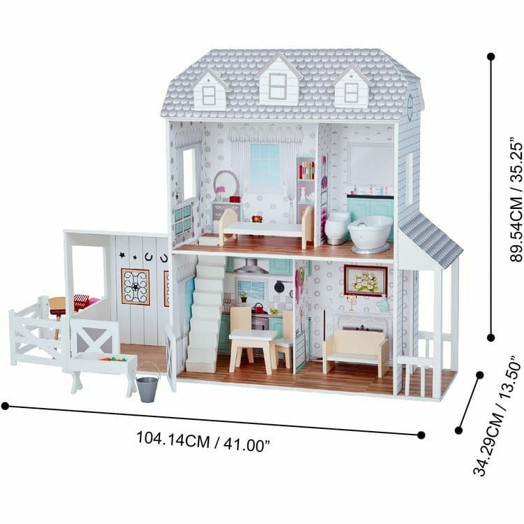 Dreamland Farm House Dollhouse - White / Grey