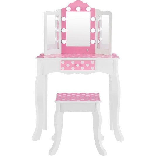 Fantasy Fields Gisele Polka Dot Kids Vanity Table & Stool with LED