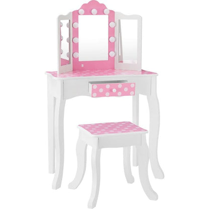 Fantasy Fields Gisele Polka Dot Kids Vanity Table & Stool with LED