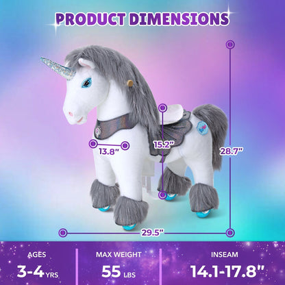 Grey Unicorn Model Y Ride on Toy - 3-4 Years