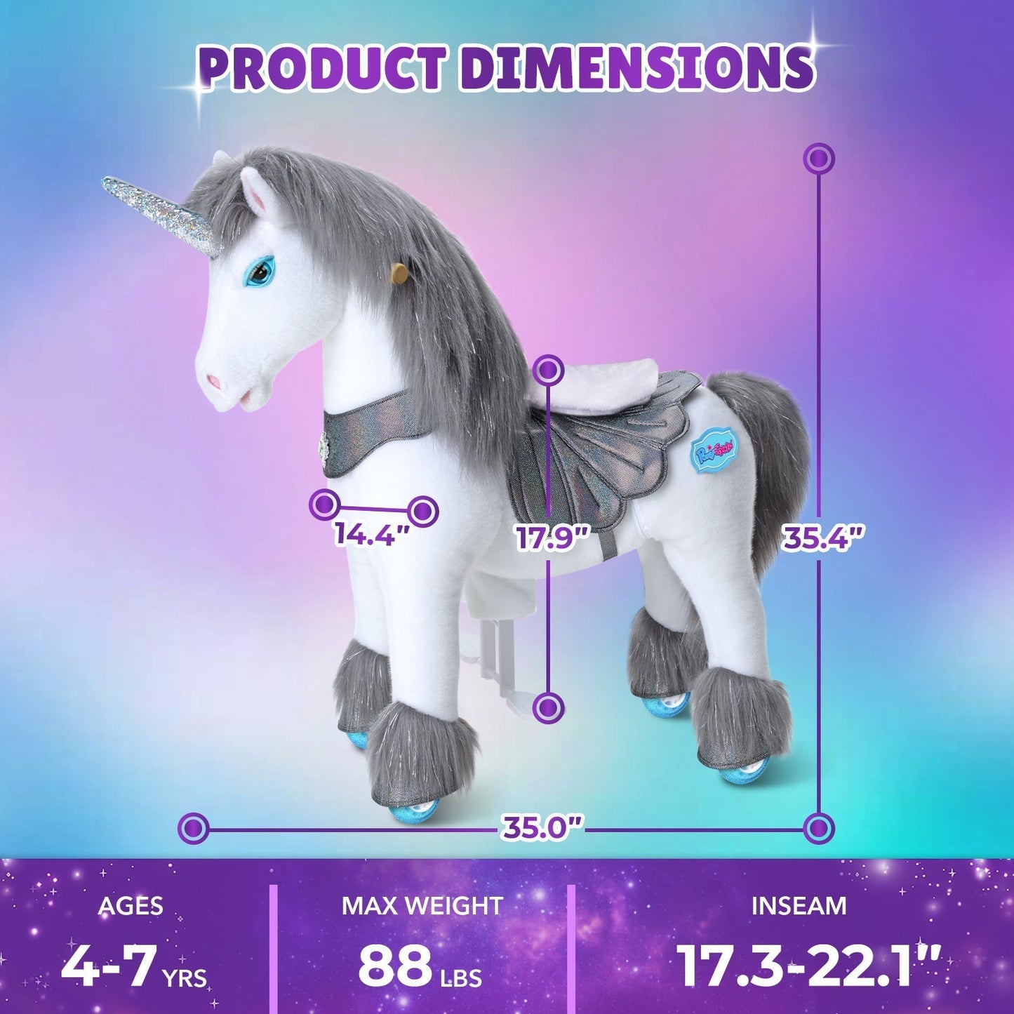 Grey Unicorn Model Y Ride on Toy - 4-7 Years