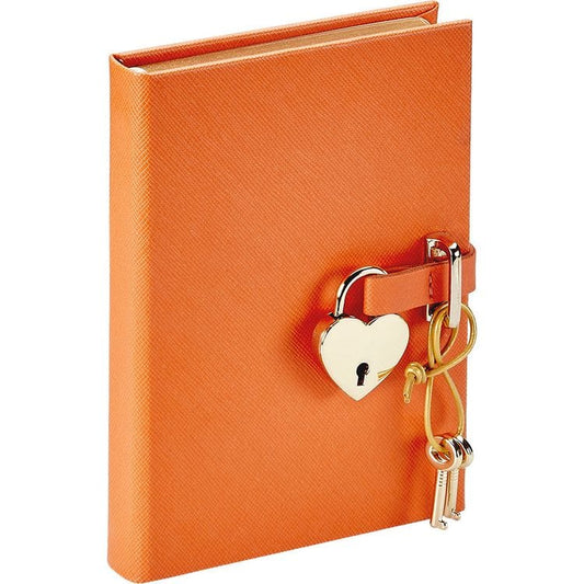 Heart Lock Journal in Orange Saffiano Leather