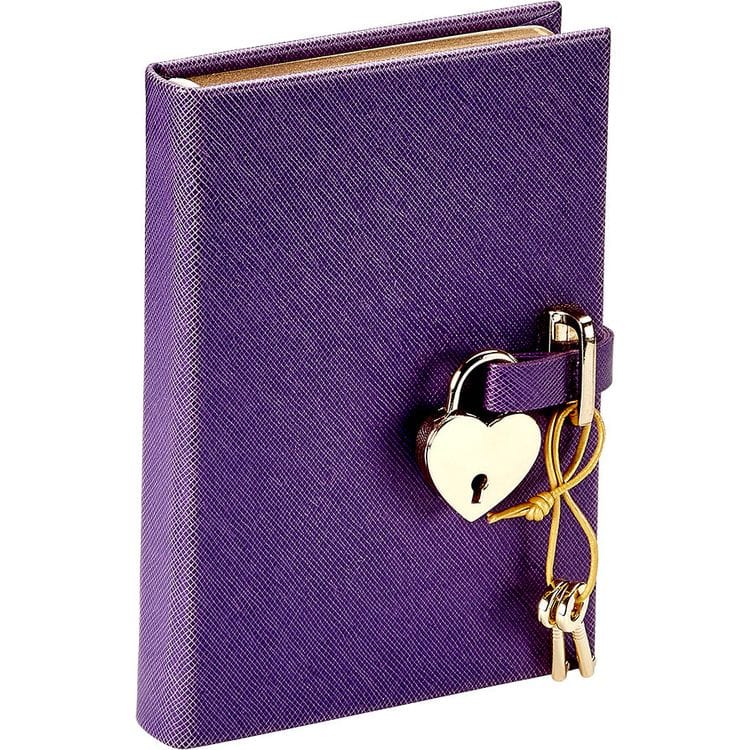 Heart Lock Journal in Purple Saffiano Leather
