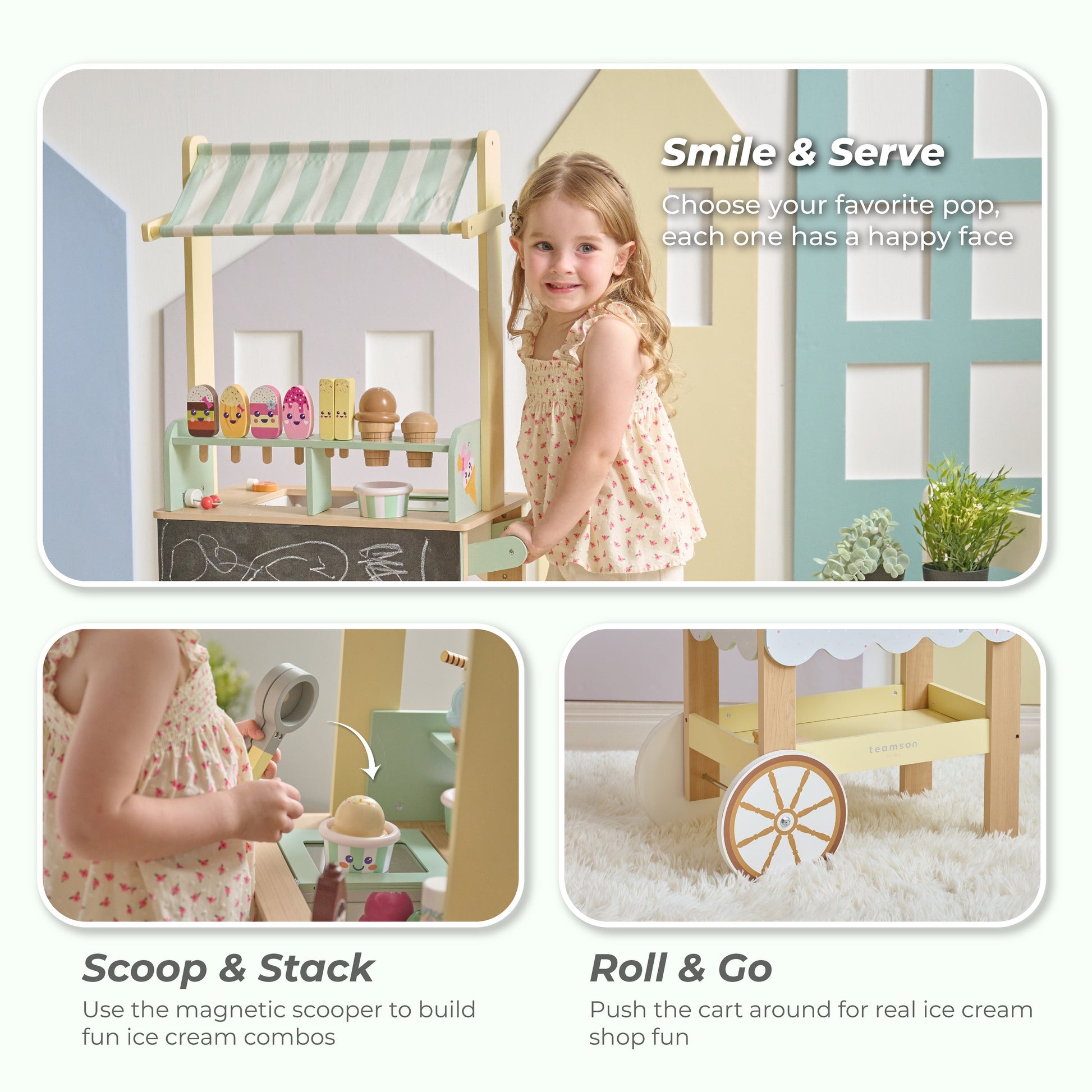 Jolly Pals Wood Ice Cream Stand with 33 Accessories and Chalkboard