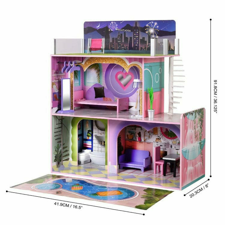 Kids Dreamland Sunset 3-Level Dollhouse Set for 12" Dolls