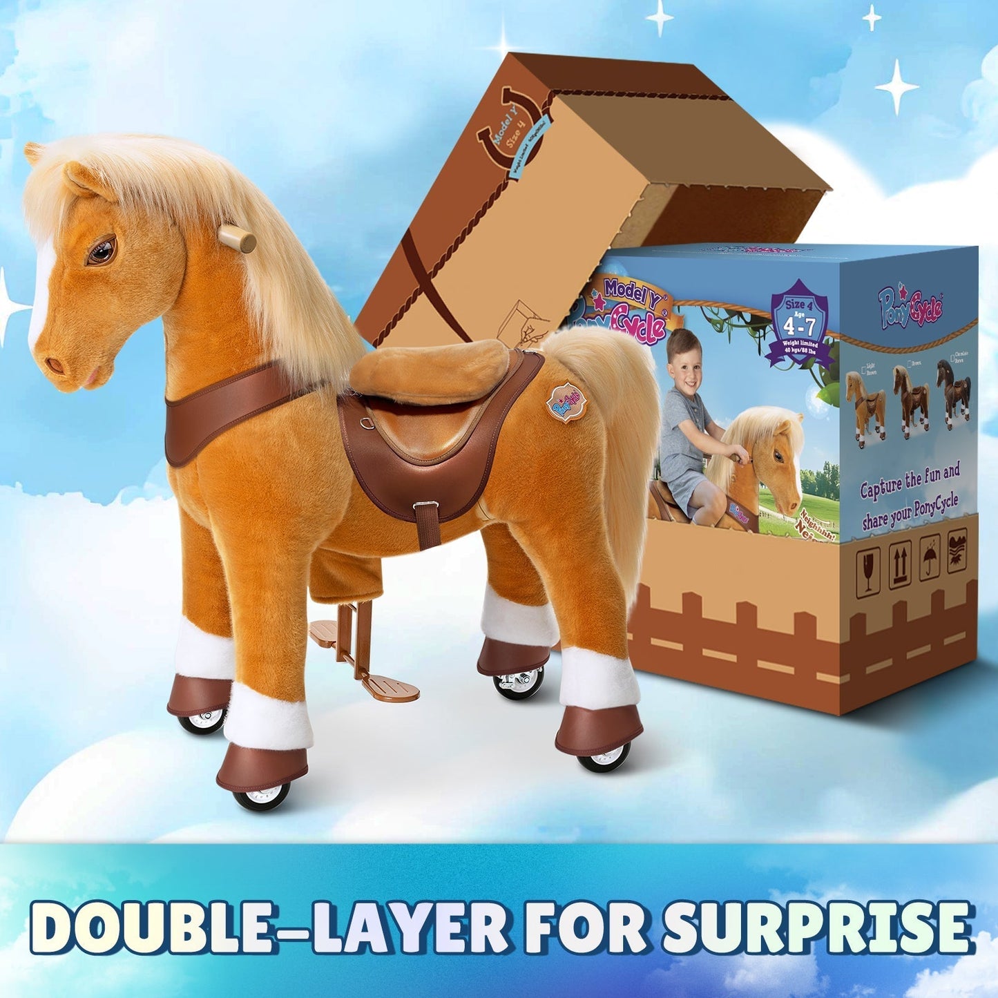 Light Brown Horse Model Y Ride on Toy - 4-7 Years