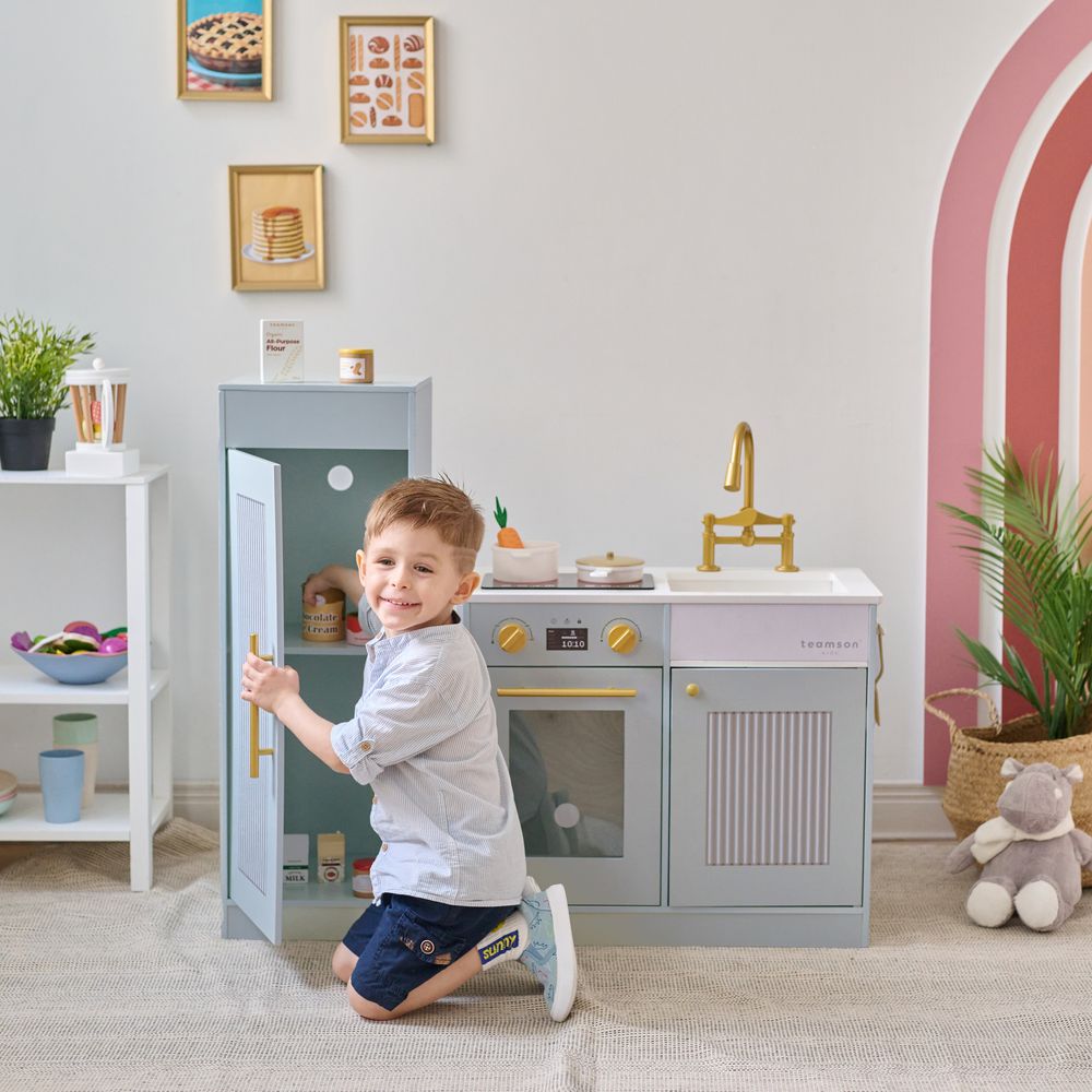 Little Chef Chester Wooden Play Kitchen with Large Fridge & Sink - Blue
