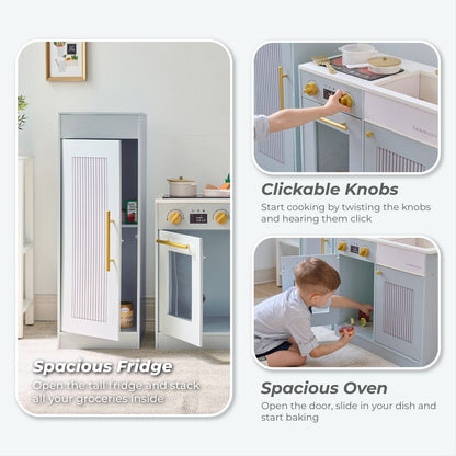 Little Chef Chester Wooden Play Kitchen with Large Fridge & Sink - Blue