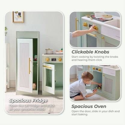 Little Chef Chester Wooden Play Kitchen with Large Fridge & Sink - Green