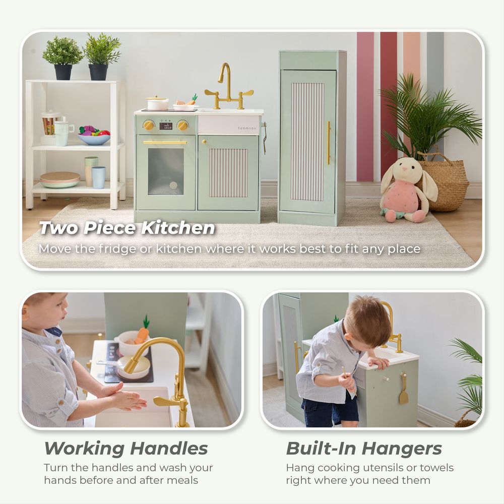 Little Chef Chester Wooden Play Kitchen with Large Fridge & Sink - Green