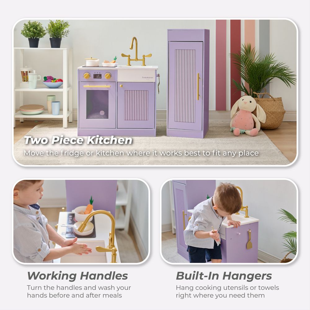 Little Chef Chester Wooden Play Kitchen with Large Fridge & Sink - Purple