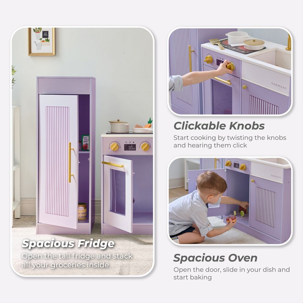 Little Chef Chester Wooden Play Kitchen with Large Fridge & Sink - Purple
