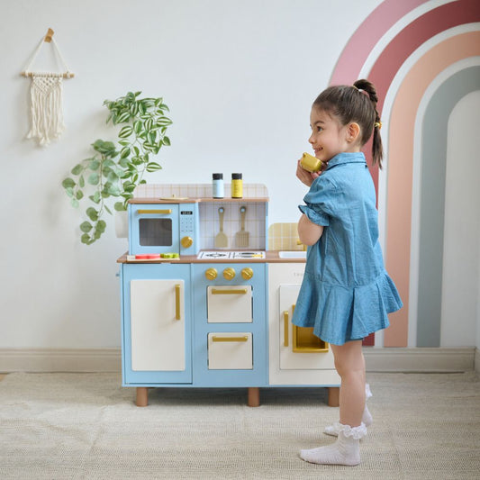 Little Chef Hampton Wooden Play Kitchen with Ice Dispenser & Sink - Blue
