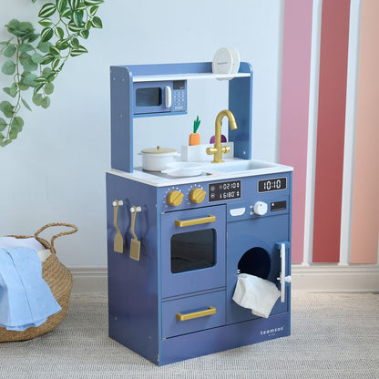 Little Chef Lake Tahoe Wooden Play Kitchen Washer & Mini Garden - Blue