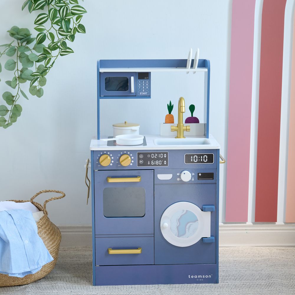 Little Chef Lake Tahoe Wooden Play Kitchen Washer & Mini Garden - Blue