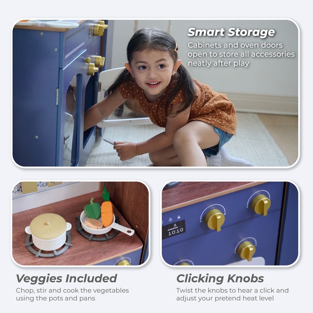 Little Chef Normandy Wooden Play Kitchen with Modular Fridge & Sink - Blue