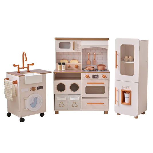 Little Chef Savannah Wooden Play Kitchen with 3 Modular Pieces - Cream