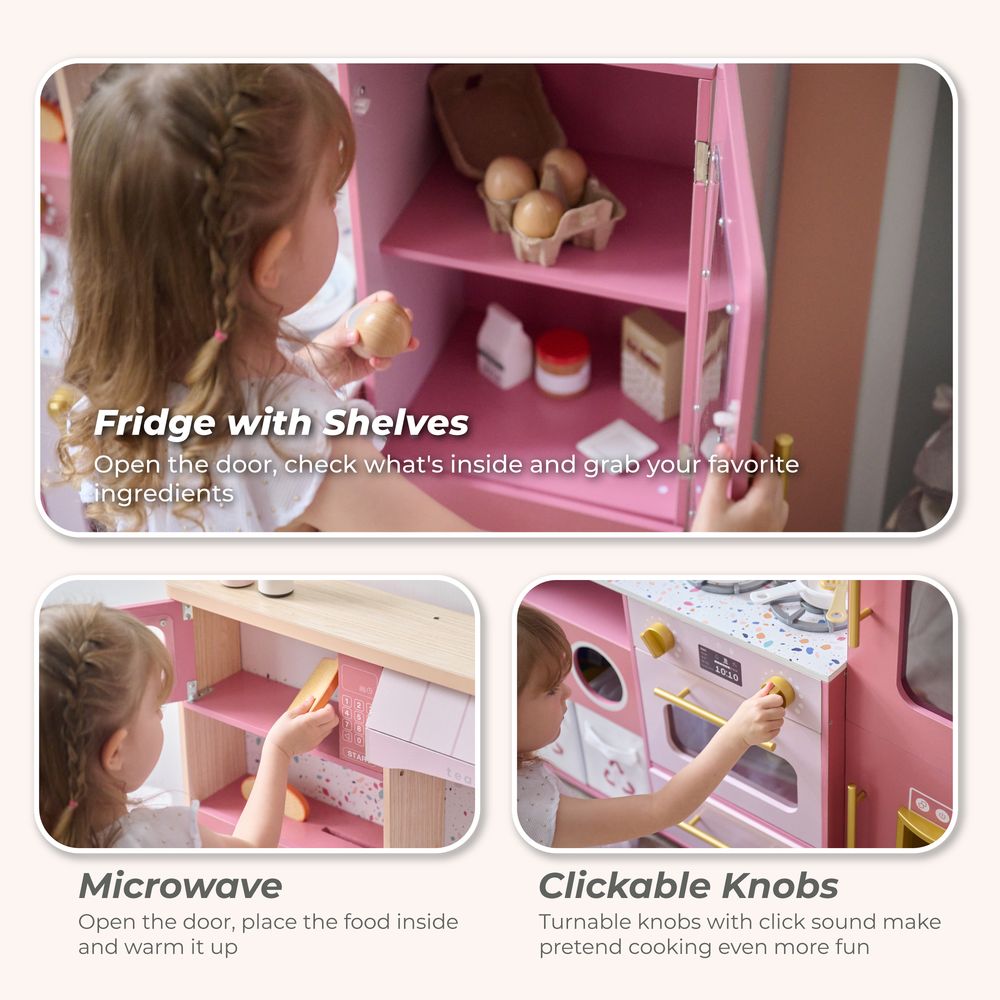 Little Chef Savannah Wooden Play Kitchen with 3 Modular Pieces - Pink