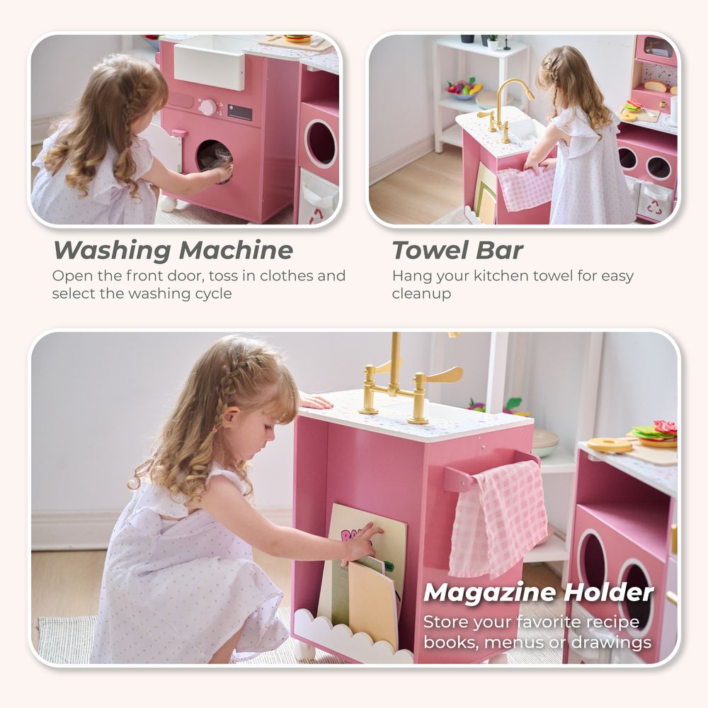 Little Chef Savannah Wooden Play Kitchen with 3 Modular Pieces - Pink