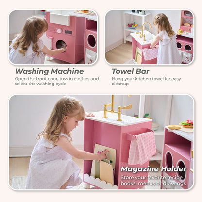 Little Chef Savannah Wooden Play Kitchen with 3 Modular Pieces - Pink