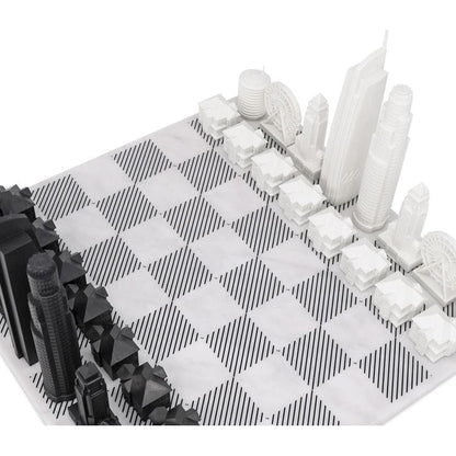Los Angeles Edition Acrylic Chess Set with Marble Hatch Board