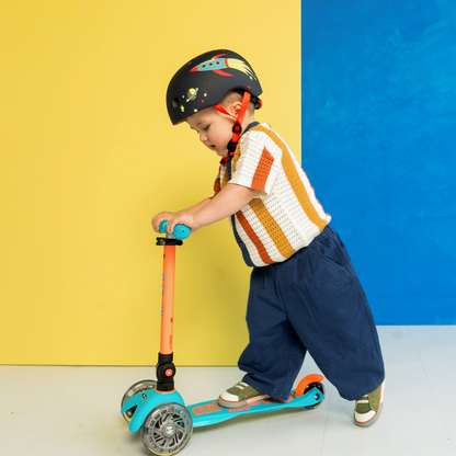 Mini Deluxe Foldable LED Scooter - Neon Sunset Orange/Aqua