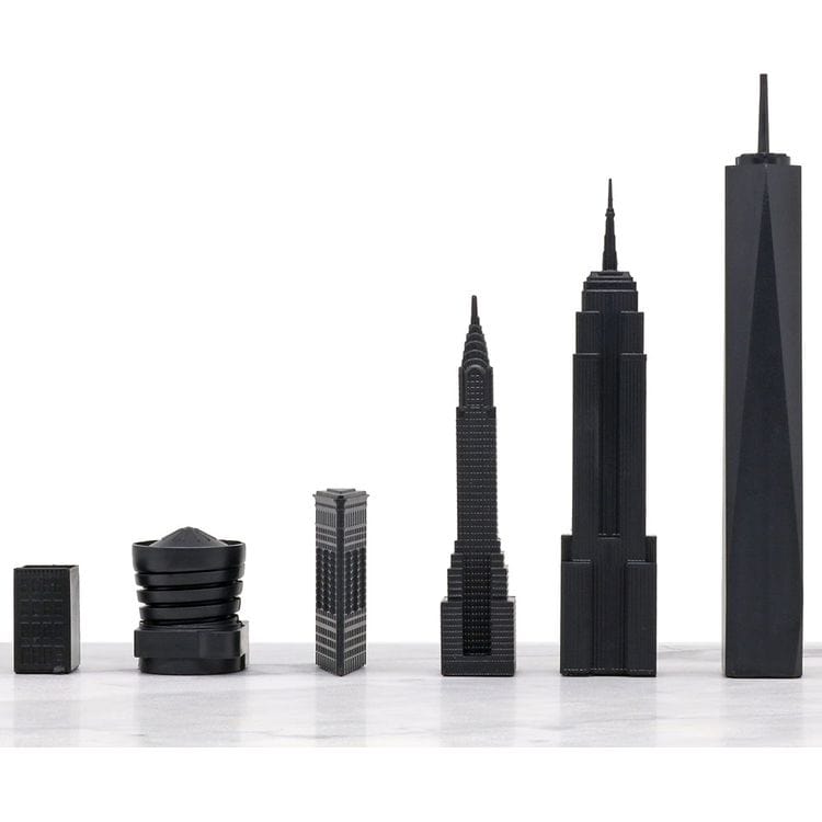 New York Versus Los Angeles Acrylic Chess Set with Marble Hatch Board