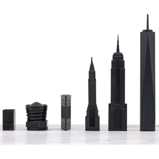 New York Versus Los Angeles Acrylic Chess Set with Marble Hatch Board