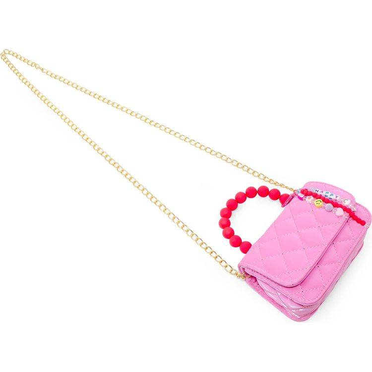 Pearl Handle Message Charm Handbag - Hot Pink