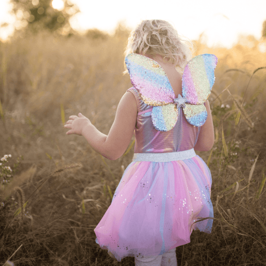 Rainbow Sequins Skirt with Wings & Wand - Size 4-6 Years