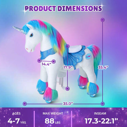 Rainbow Unicorn Model Y Ride on Toy - 4-7 Years