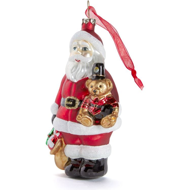 Santa & Teddy Bear Glass Ornament