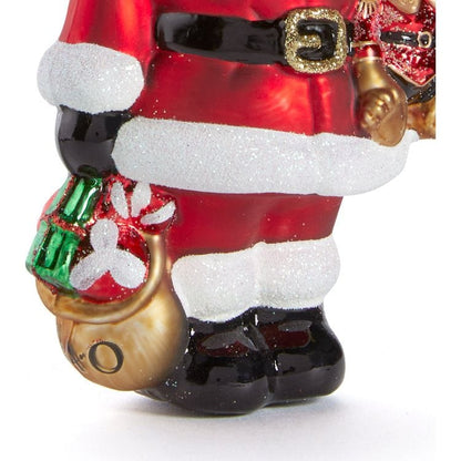 Santa & Teddy Bear Glass Ornament