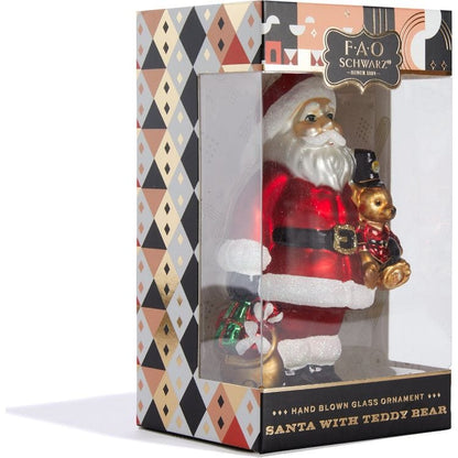 Santa & Teddy Bear Glass Ornament