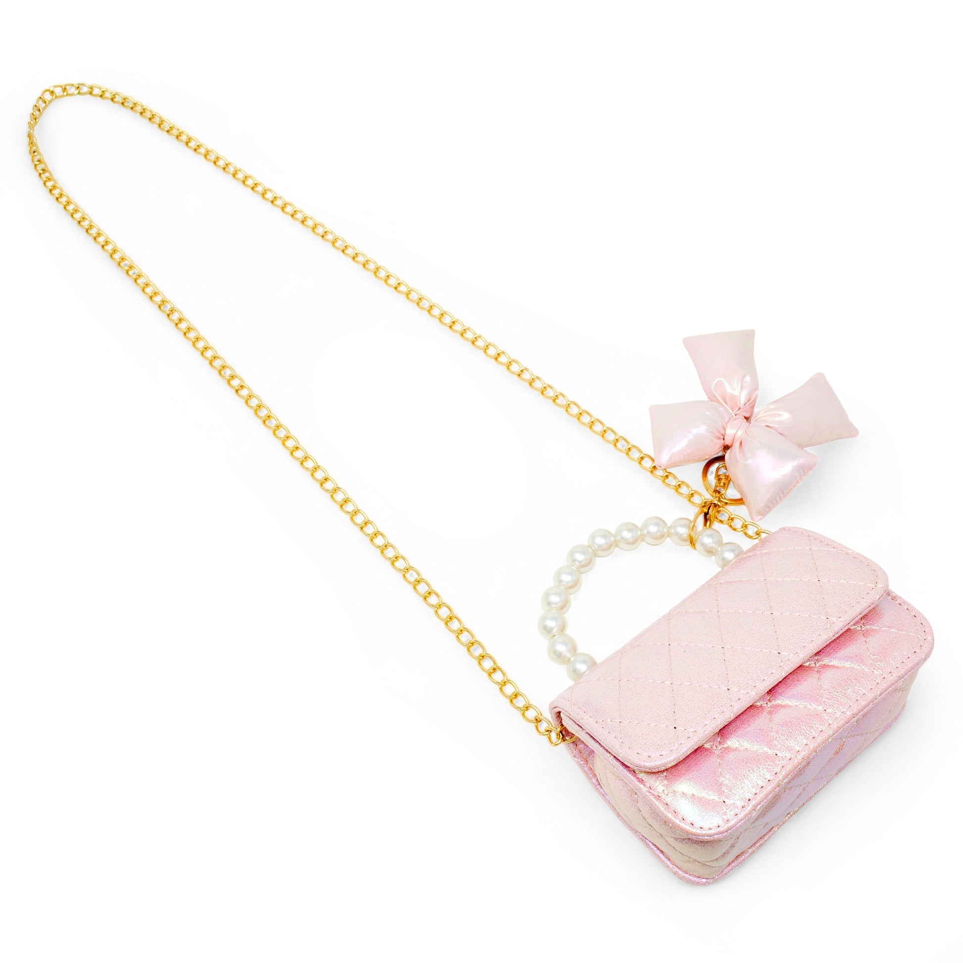Shiny Quilted Fluffy Bow Handbag - Pink