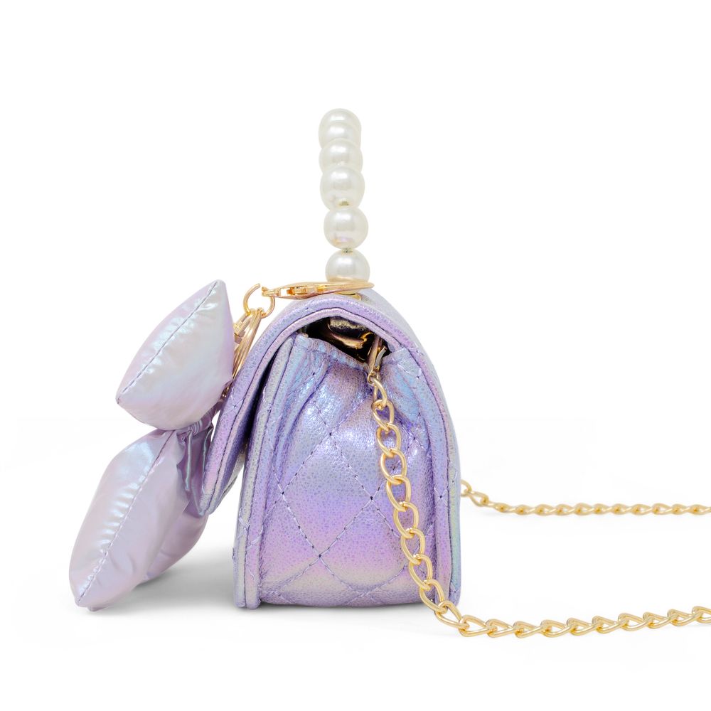 Shiny Quilted Fluffy Bow Handbag - Purple
