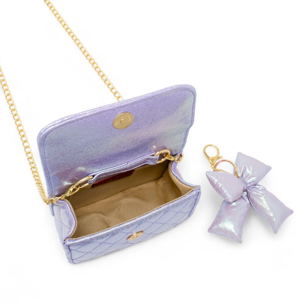 Shiny Quilted Fluffy Bow Handbag - Purple