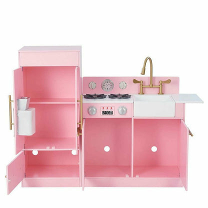 Teamson Kids Little Chef Charlotte 2-Piece Modular Wooden Play Kitchen, Pink